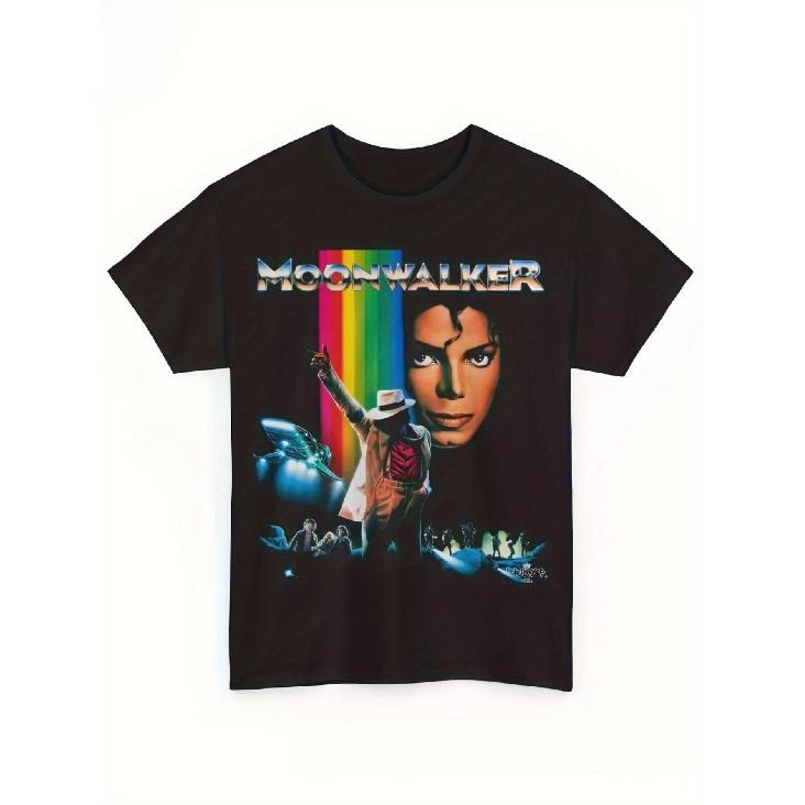 Moonwalker MJ Dance T-Shirt - Heavyweight Vintage Retro Tee with Iconic Glide Pose & Moonwalk Print, Pre-Shrunk 100% Cotton, Unisex Black Shirt for