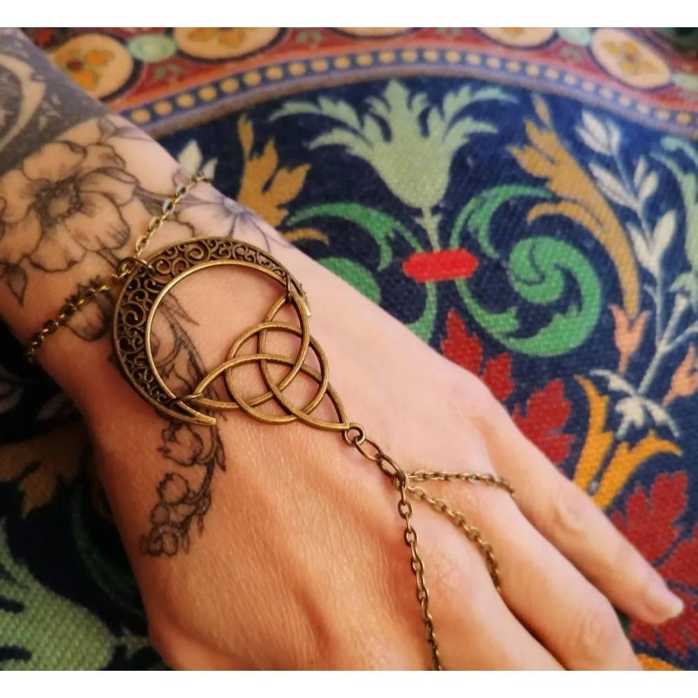 Pulsera de Luna Triple Diosa Luna Creciente Wicca Bruja Pentáculo Amuleto Joyería para Mujeres