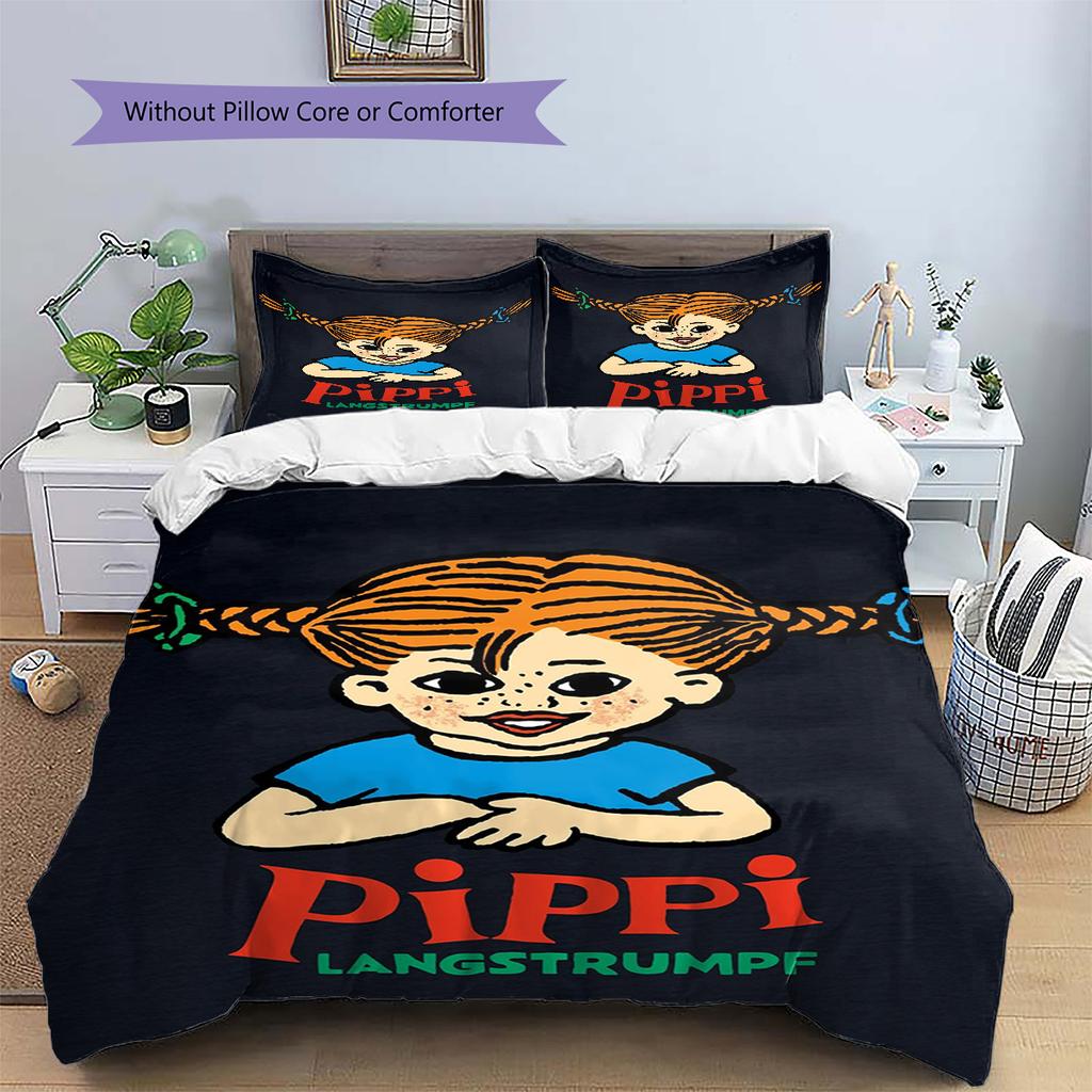 Pippi Longstocking Pattern Bedding,Quilt Set Quilt Cover Pillowcase Home Birthday Gift (1 * Duvet Cover + 2 * Pillowcase, Without Core)