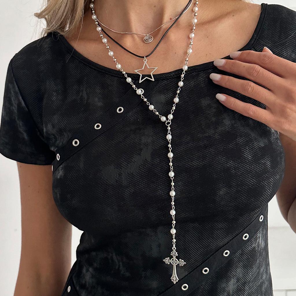 Collarbone Chain Edgy Star Pendant Necklace Y-Shaped Necklace Alloy Necklace With Pendant For Fashion Show Evening Wear Special