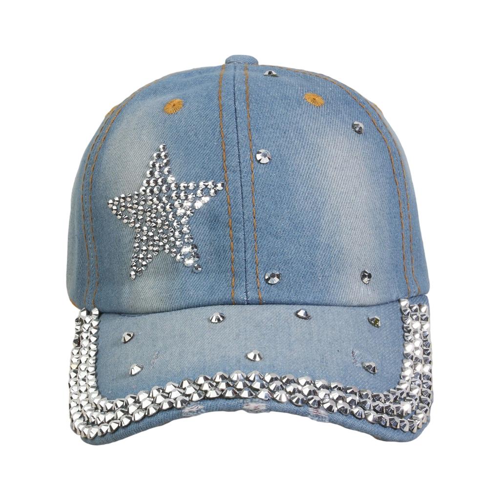 Rhinestones Baseball Hat Fashion Denims Hat Retros Street Hat Sunshades Hat for Women and Men