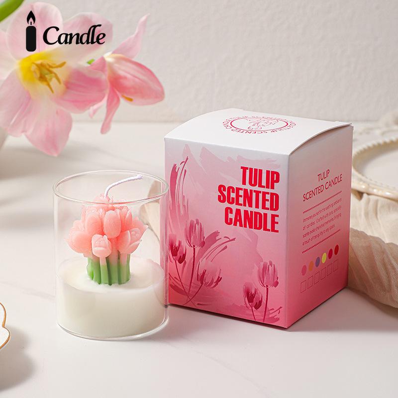 Lover flower scented candle ins atmosphere fragrance gift box tulip bouquet shape scented candle cup