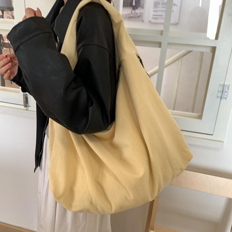Corduroy Large Capacity Female Handbags for Women Fall Winter New Flannel Tote Shoulder Bag Simple Solid Color Underarm Bags