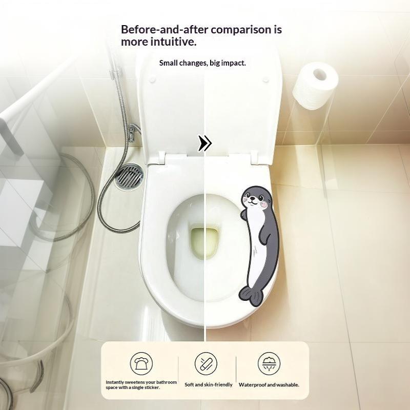 Cute Seal Toilet Seat Cushion Soft Warm Waterproof Washable Traceless Installation For Home Bathroom All Seasons Use