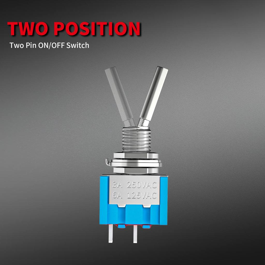 DaierTek Mini Toggle Switch SPST Miniature Small Flat Toggle Switch ON/Off 2 Position 2 Pin 6A 125VAC 3A 250VAC for Car Truck Household Appliance