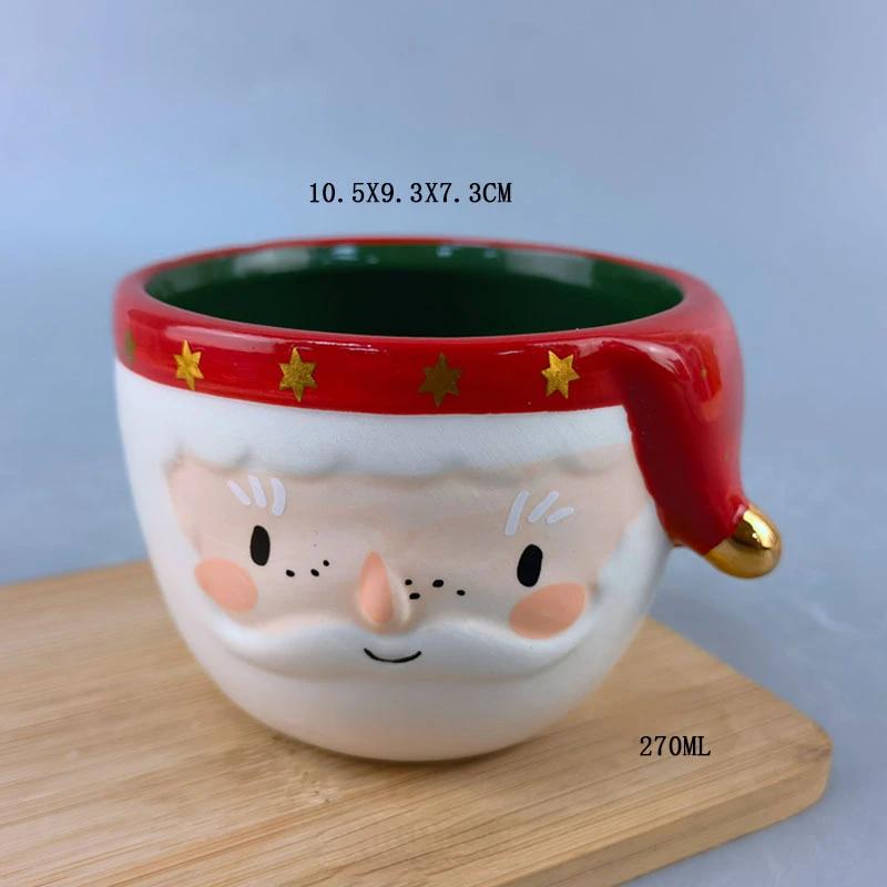 Santa Claus 3D Relief Ceramic Mug, Cute Snowman Coffee Cup, Office Breakfast Milk Mugs, Fun Couple Water Cups Christmas Gift