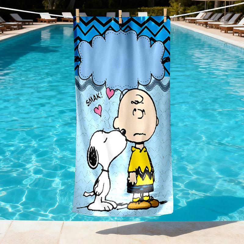 Snoopy Print Beach Towel Design, Soft, Lightweight. for Home Bathroom, Spa, Pool, Yoga, Surfing, Camping, Gift for Family, Friend