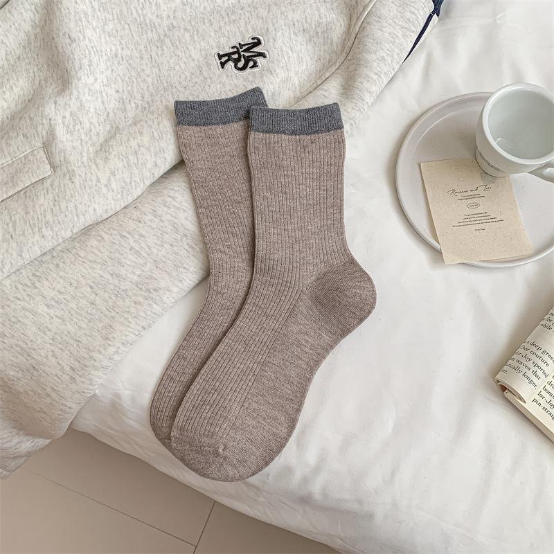 Autumn and Winter Women's Mid-calf Socks, Winter Thickened Warm Cashmere Socks, College-style Color-blocked Wool Socks