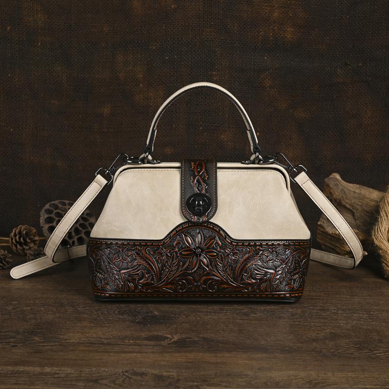 

Johnature Винтажная женская сумка ручной работы с тиснением, большой вместимости, универсальная, на плечо, кроссбоди бежевый