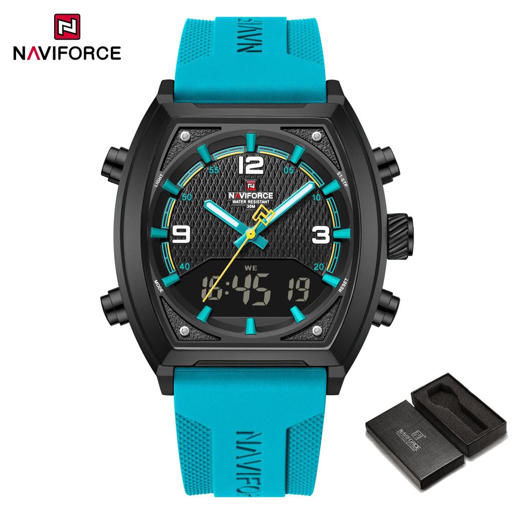 Naviforce Men's Quartz Digital Watch LCD Chronograph Date Luminous Hands 30m Waterproof Silica Strap Sports Outdoor Men's Wristwatch NF9242