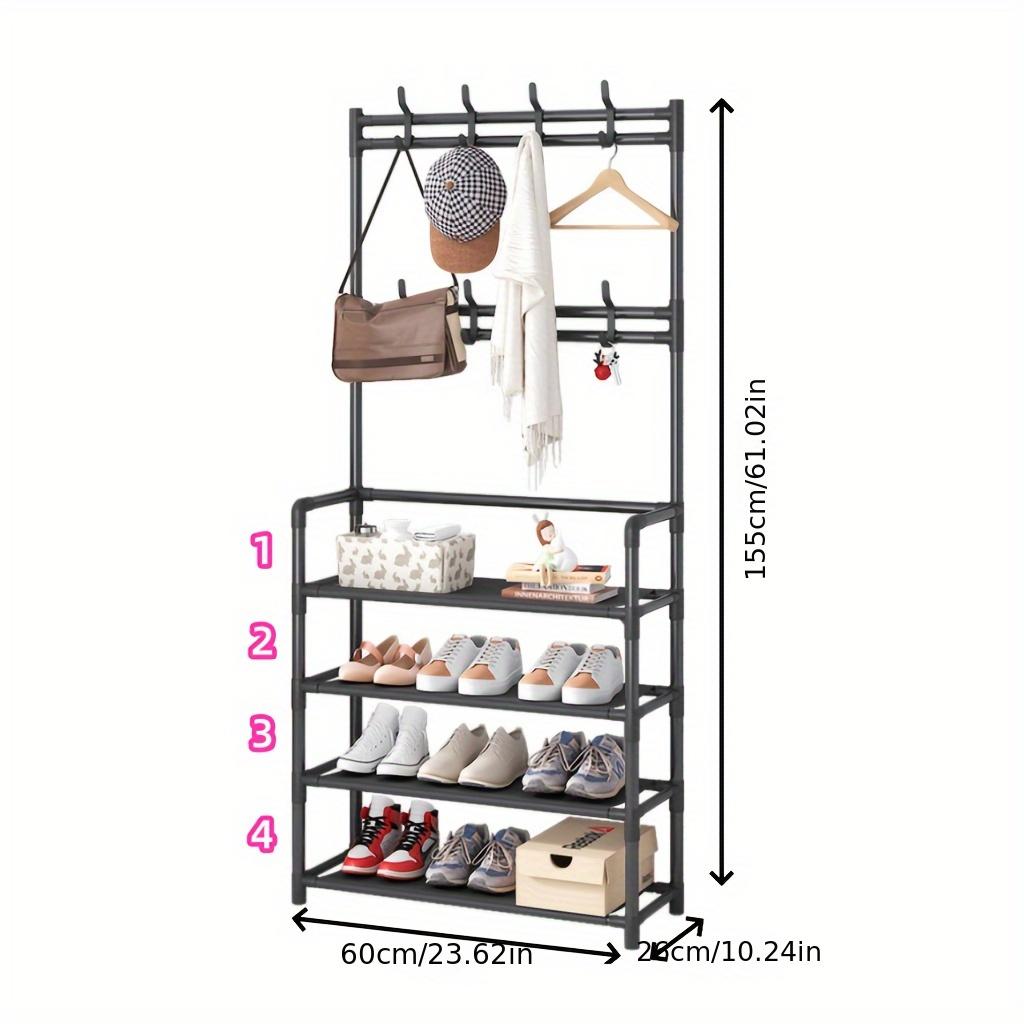 Вместительная многофункциональная полка для хранения вещей — ширина 60 см, 4/5 ярусов, 8 двойных крючков, многоцелевая вешалка, самостоятельная сборка — идеально подходит для гостиной, ванной комнаты Black Four Layers-23.62inch*10.24inch*61.02inch
