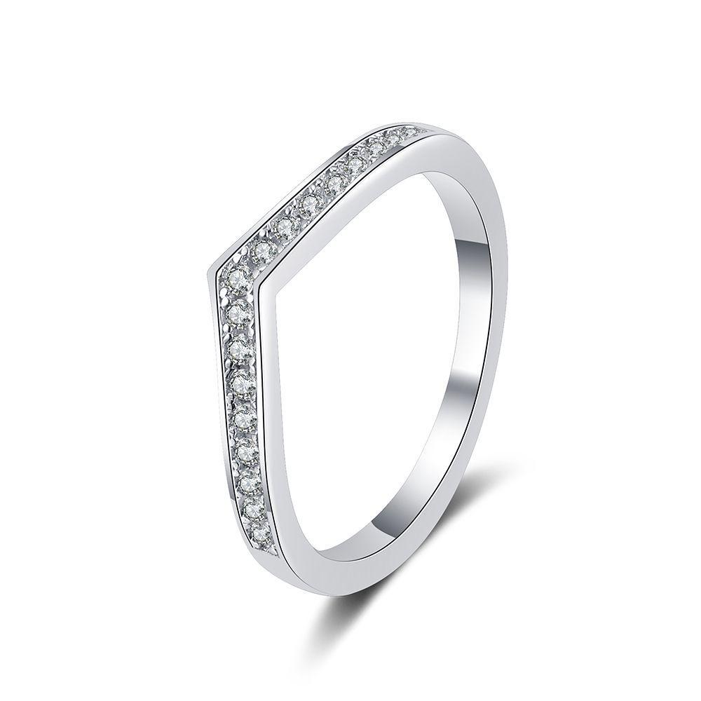 V-Shaped S925 Sterling Silver Moissanite Ring for Women - Korean Style Stackable Wedding Simulation Diamond
