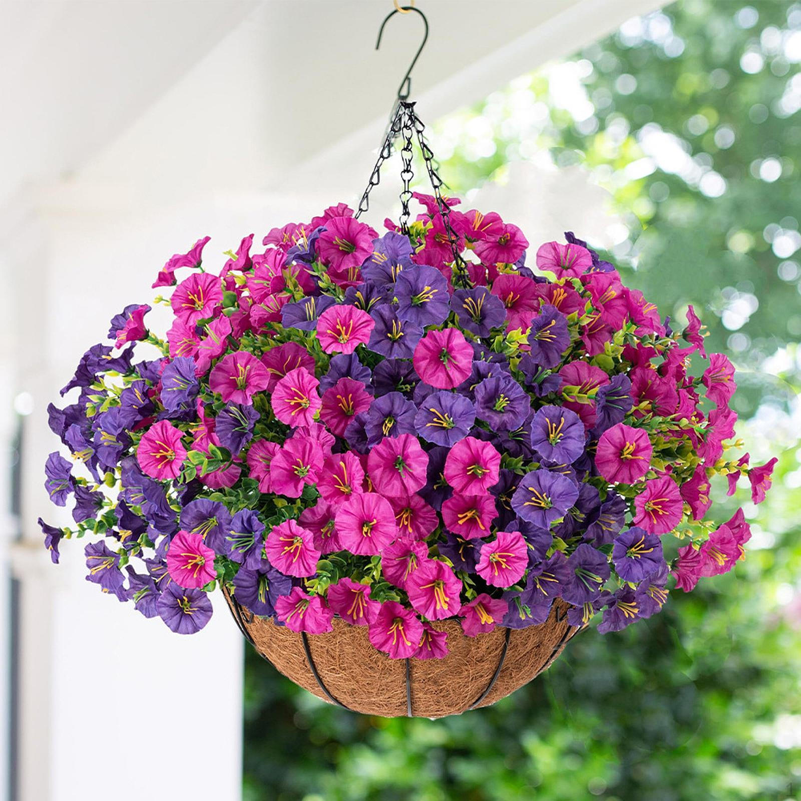 

Artificial Faux Hanging Flowers Plant Basket, in Basket for Outdoor Deck Orange