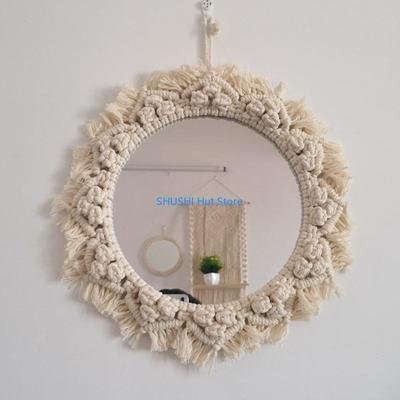Mirror Macrame Wall Art Decor Rustic Concise Knit Macrame Adornments Wall Decor D57B