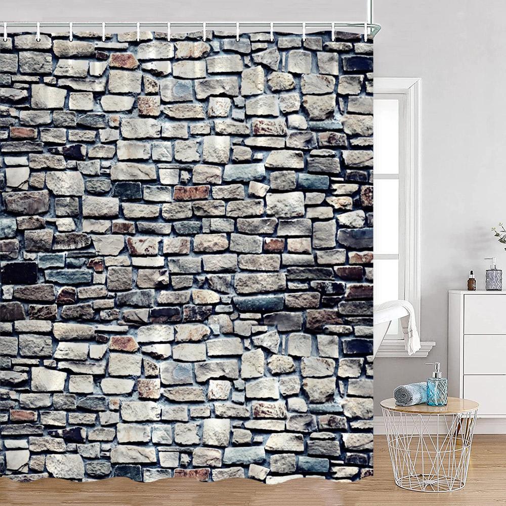 Countryside Wooden Board Shower Curtain Brick Wall Farmhouse Farm Bathroom Curtains Wooden Planks Art Pattern Bath Curtain Decor