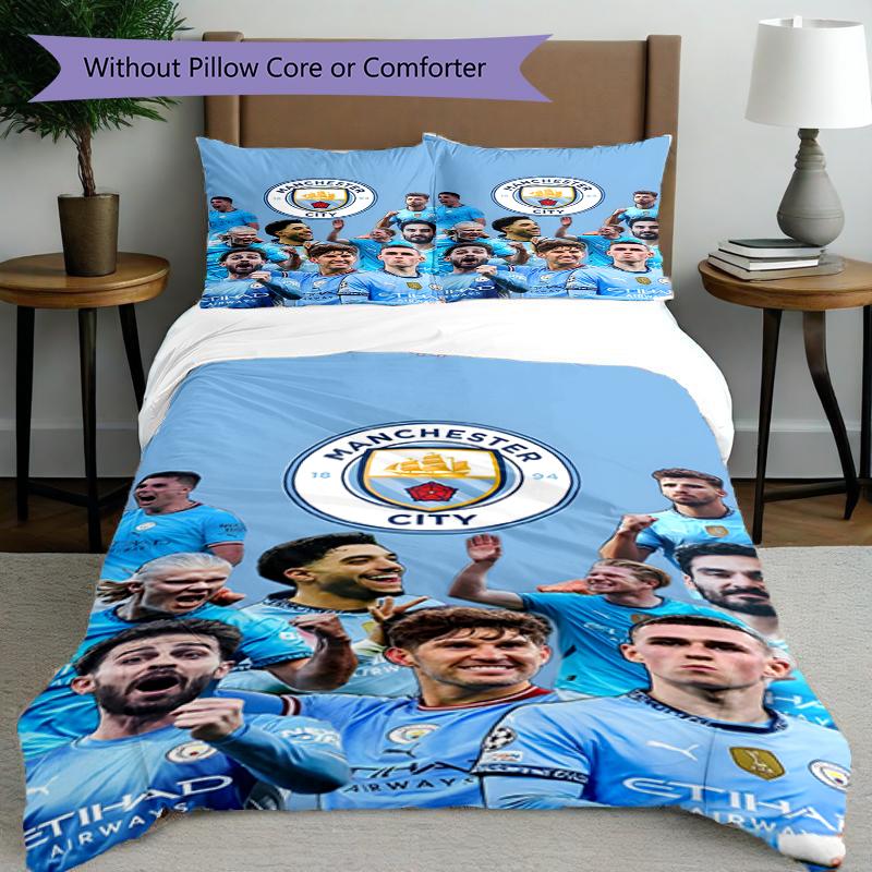 3pcs Duvet Cover Set (1*Duvet Cover + 2*Pillowcase, Without Core),Football team City FC Print Bedding Set, Bedroom Decor, All‑Season, Birthday Gift