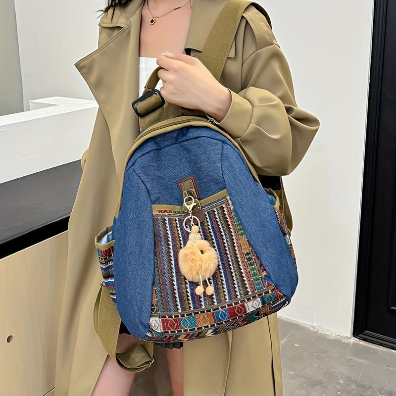 Retro Women's Backpack with Ethnic Style Casual Backpack Suitable for Shopping, Traveling, and Comes with Small Accessories. [Accessories Are Random]