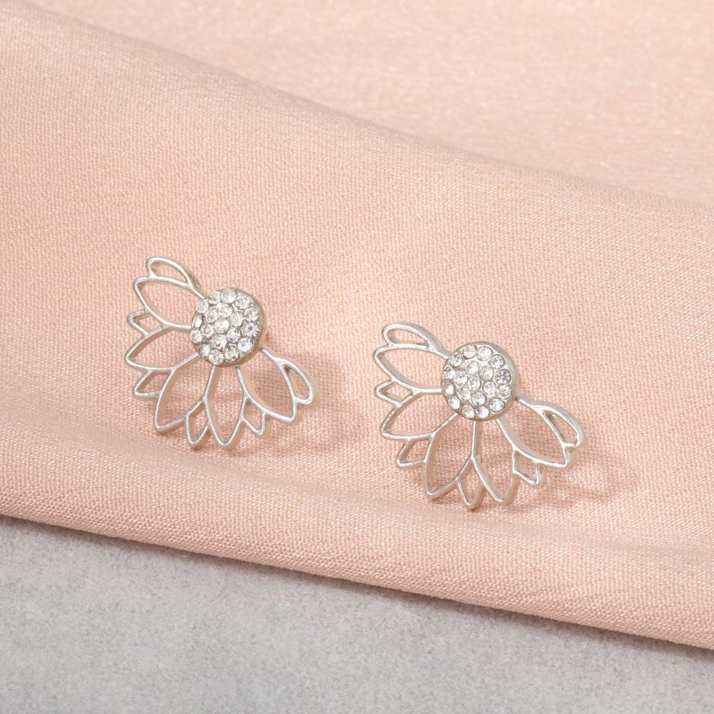 Hohle Blume Ohrstecker für Damen Kupferfarbenes Metall Koreanische Niedliche Doppellagige Florale Ohrringe Party Elegant Zirkon Geschenk