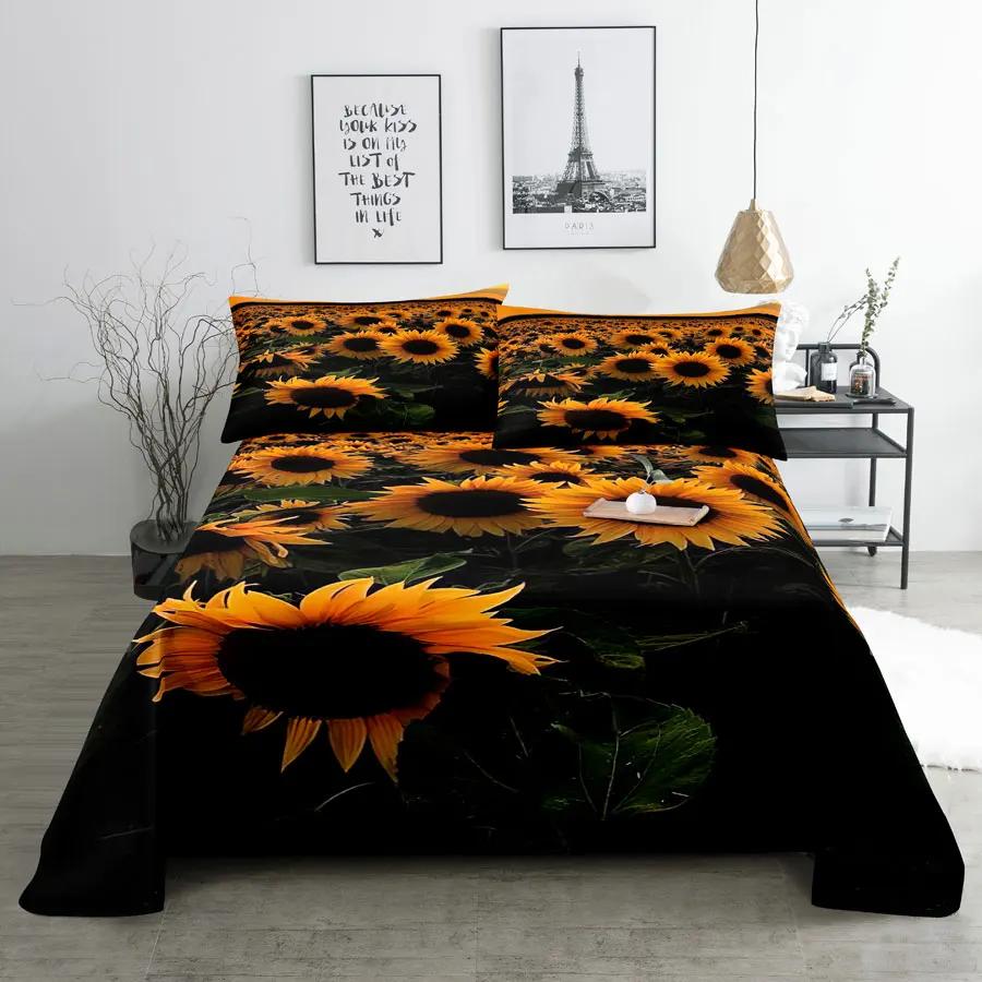 Sunflower Bed Sheets and Pillowcases for Single Double Beds Bedsheets Set with Pillow Case 2pcs 3pcs Queen Full Size 3D Soft