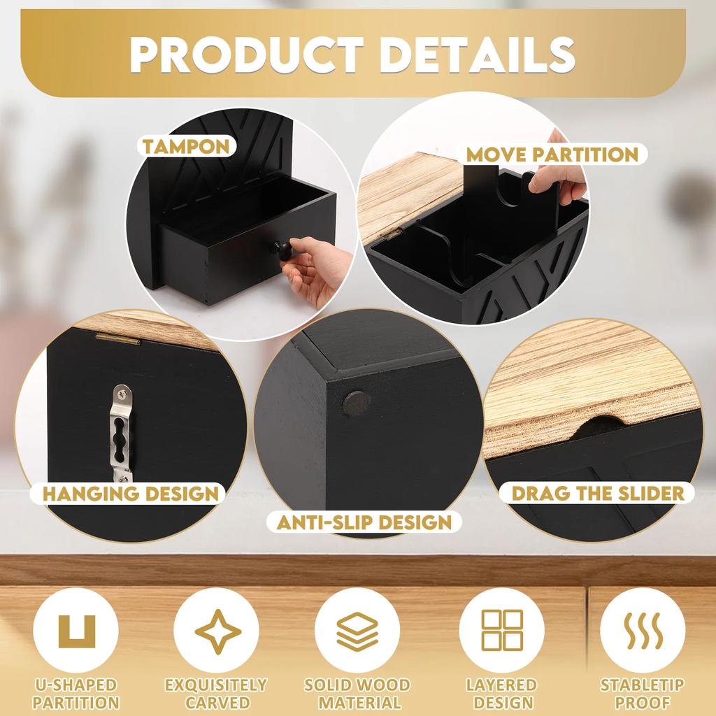 Wood Tampon Holder Bathroom Pad and Tampon Storage Box with Lid and Drawer Feminine Product Organizer for Toilet Desktop Decor