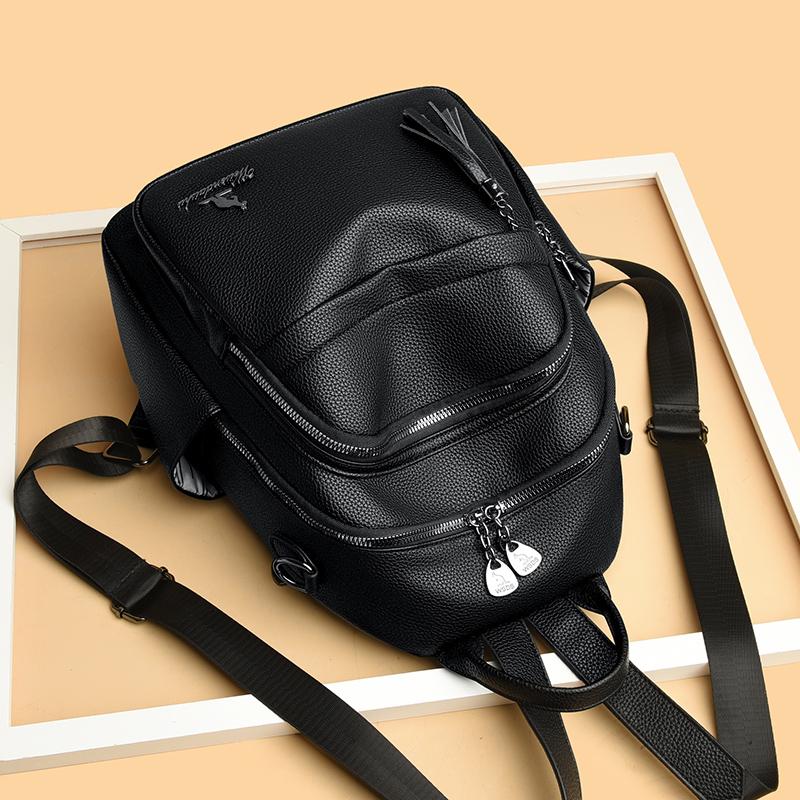 Plecak z frędzlami Damski plecak z miękkiej skóry Retro torba podróżna