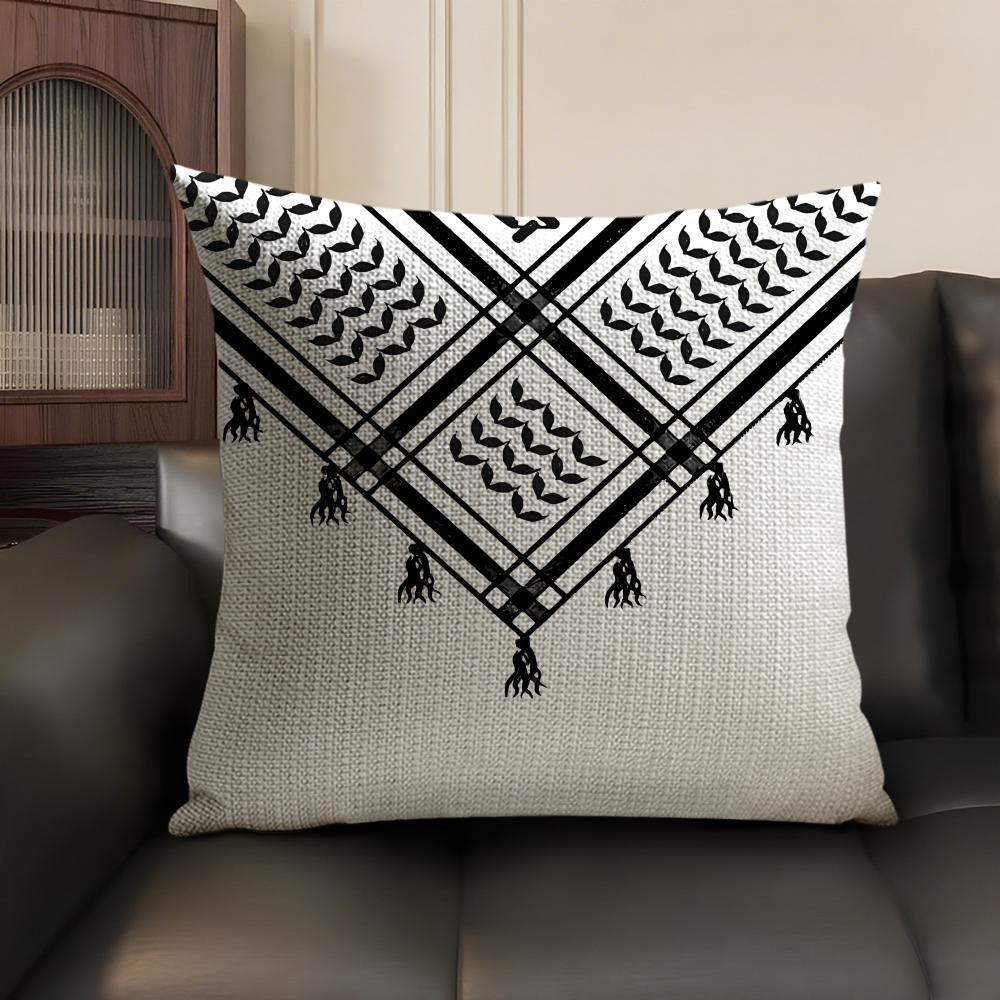 Arabische Keffiyeh Traditionelle Kissenhülle Naturleinen Bio-Stoff Zweiseitiger Druck Sofa Heimdekoration Geschenk Kissenbezug