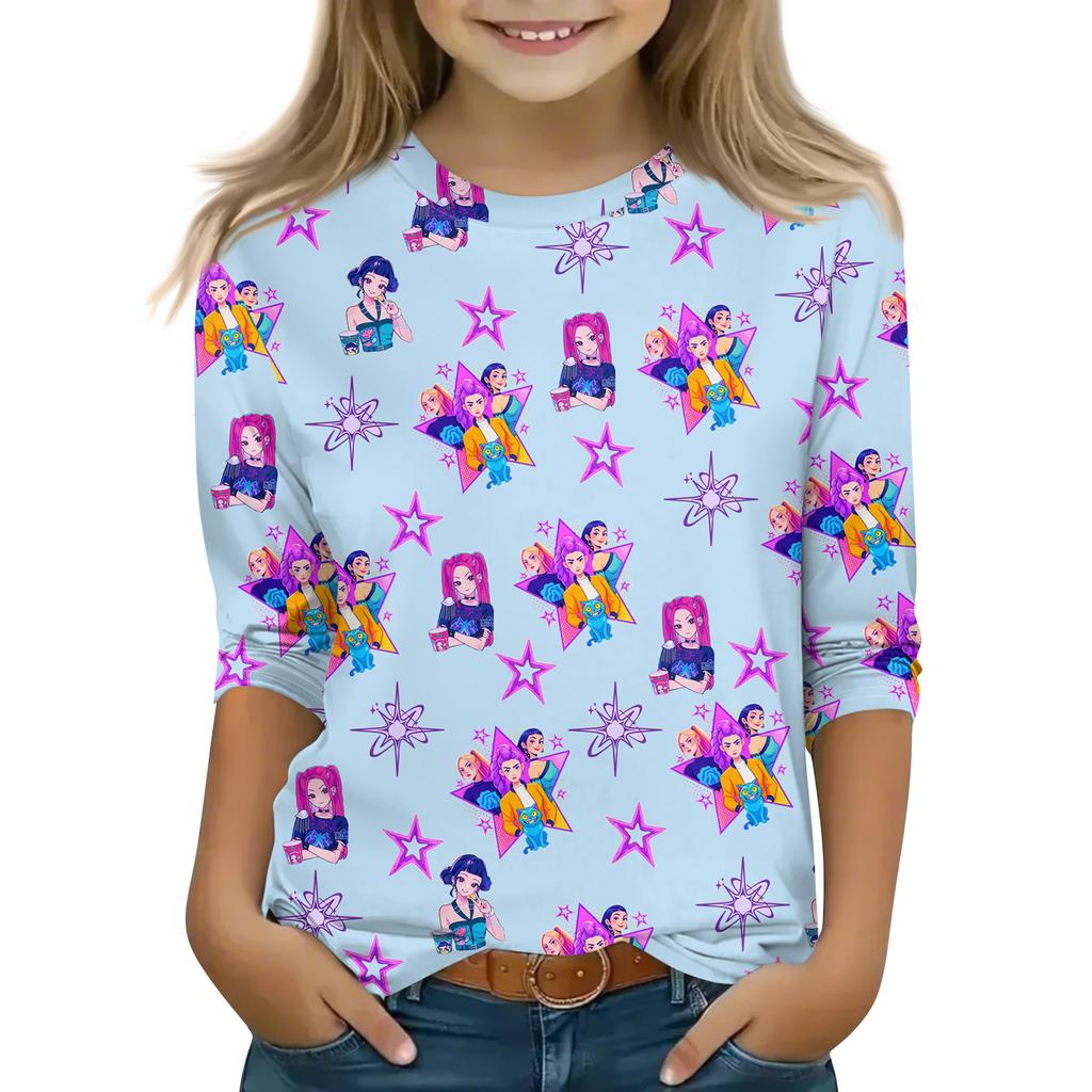 Druck-Tops für junge Mädchen 4-11 Jahre Rundhals 3/4-Ärmel T-Shirts Trendige Tops Outfit T-Shirts