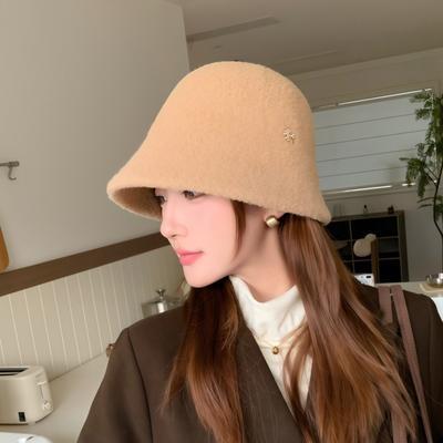Sombrero de Pescador para Mujer Invierno Nuevo Cálido Estilo Coreano Versátil Que Muestra la Cara Sombrero Pequeño Otoño e Invierno Sombrero Cubo de Felpa