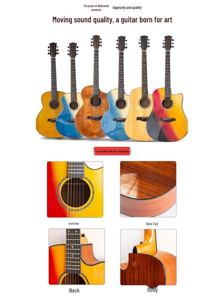 41-inch Spruce Top Acoustic Guitar - Bright Finish, Beginner Friendly, Wooden Design