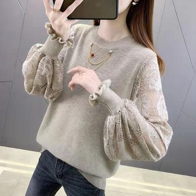 Summer Autumn Hollow Rose Pullover Sweater Women's Long Sleeve Loose Round Neck Casual Knit Sweater Women's Inner Outfit