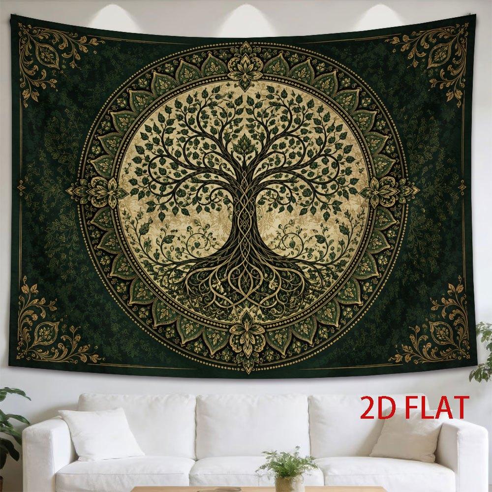 Life Tree Within Mandala Pattern, Classic Mystical Art Wall Hanging