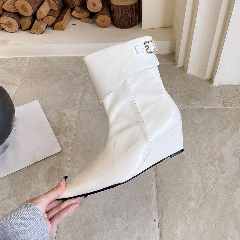 Fashion Fashion Pointed Toe Women Ankle Boots With Wedges Shoes Slip On Footwear Ladies Short Modern Boots Female Wedges Shoes