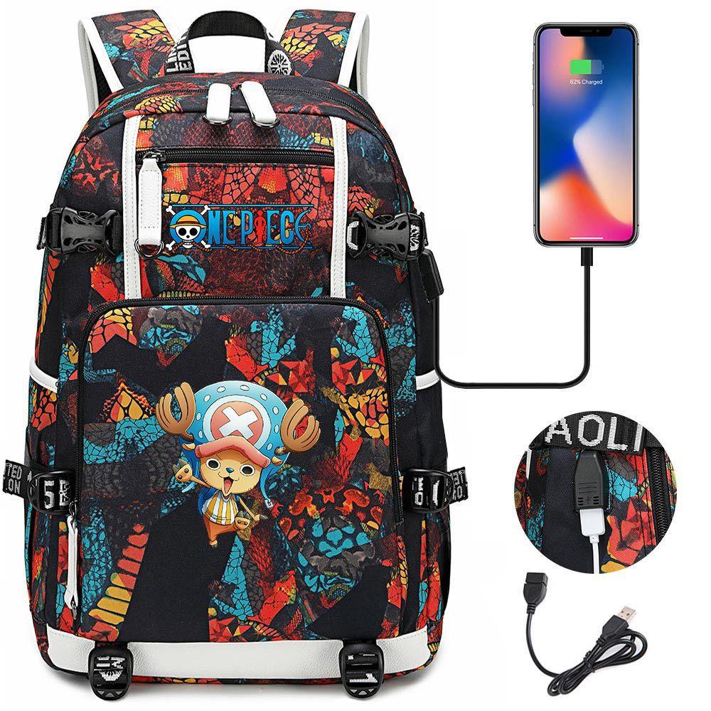 Mochila con Auriculares USB de Una Pieza para Adolescentes Estudiantes Viajes Casuales Merchandising de Anime Gran Capacidad Impermeable Duradera
