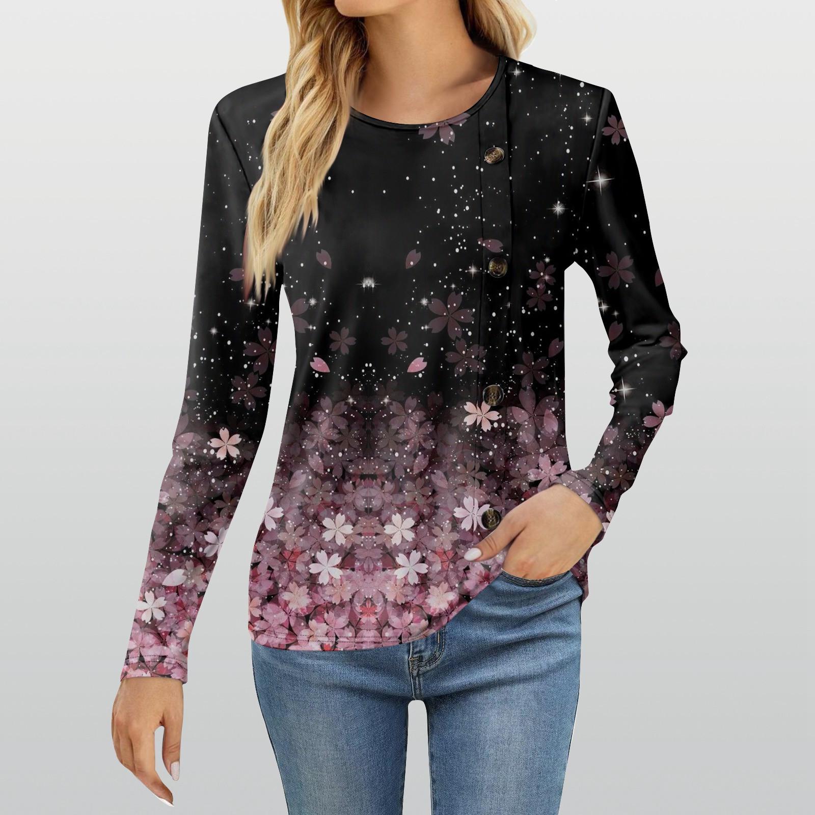 

Женская модная повседневная футболка с круглым вырезом и длинным рукавом с принтом, женская футболка XL розовый