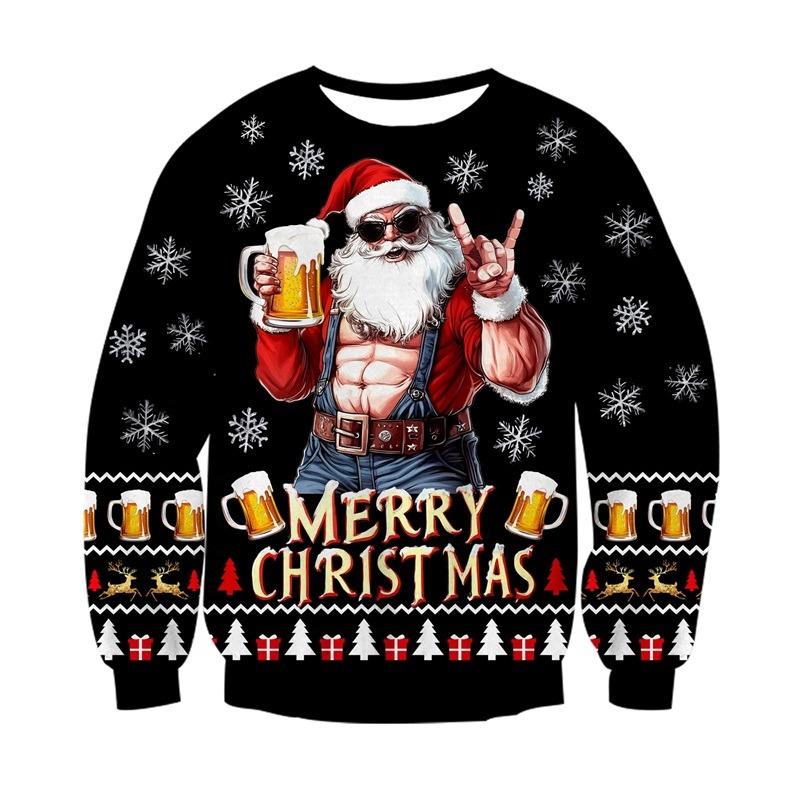 Xmas Christmas Sweater For Men Women Long Sleeve Funny Ugly Santa Claus Playing Hockey Jumpers Party Pullover Sweatshirt