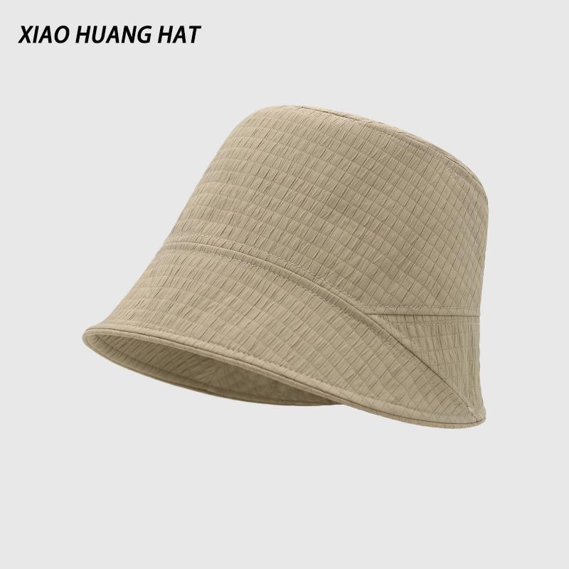 Frühlings- und Sommer-Texturstoff mit Karomuster, vorne groß, hinten klein, Damen-Trendmode, vielseitiger, einfacher Fischerhut