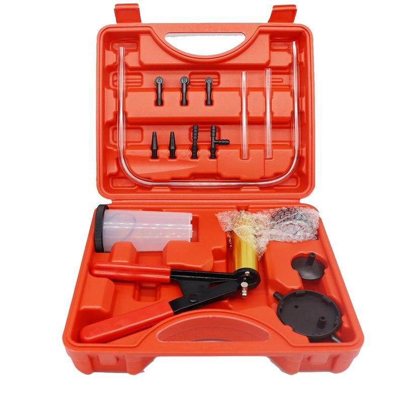 Pompa a vuoto manuale 2 in 1 Kit di scarico del liquido dei freni Kit di prova della pompa a pistola per vuoto Manometro per vuoto in alluminio portatile e durevole