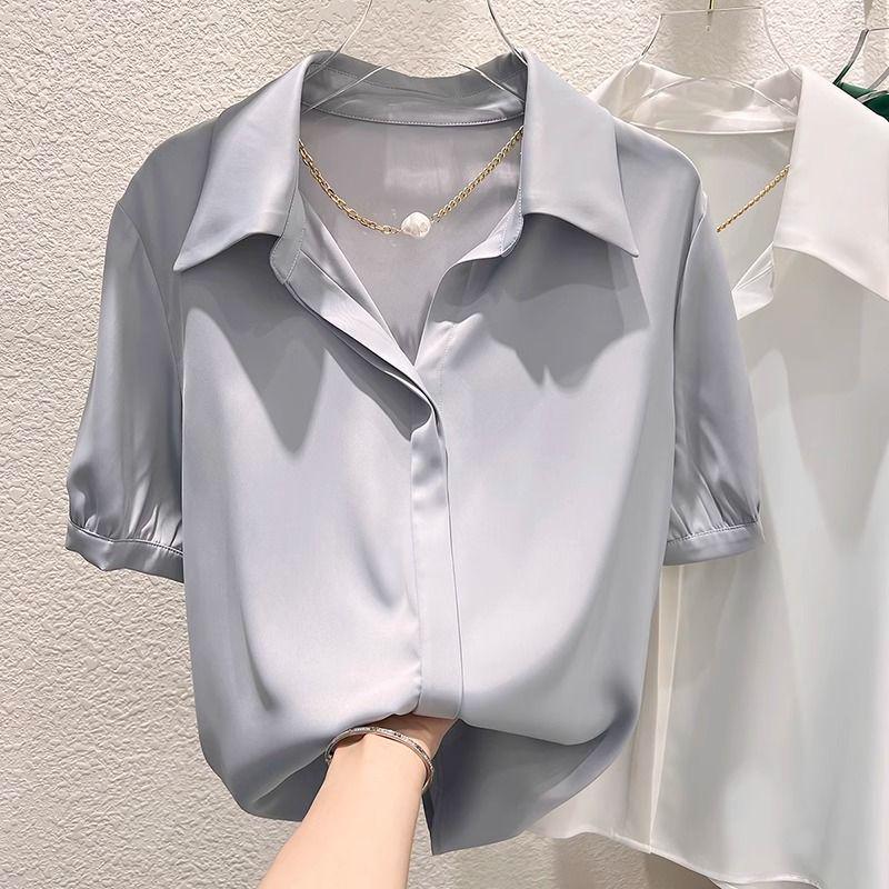 

2026 Korean Summer Two-Piece Set: Thin Lapel Short Sleeve Shirt & High Waist Drape Nine-Point Pants for Women 3XL (135-150 jin)