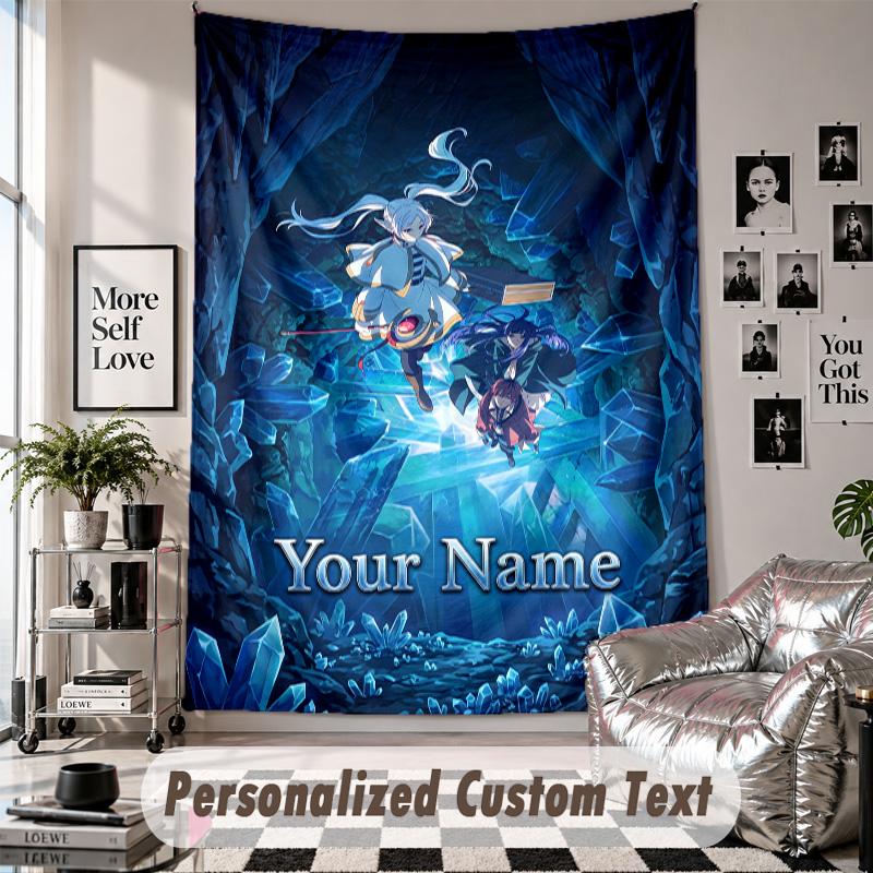Custom Tapestry Wall Hanging, Frieren Beyond Journey's End Personalized Name Text Home Wall Decor