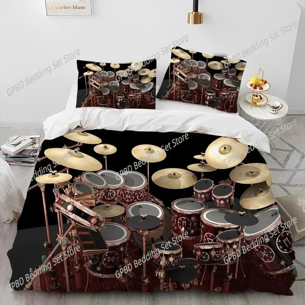 Drum Kit Music Instruments Guitar Bedding Set Duvet Cover Bed Set Quilt Cover Pillowcase Comforter King Queen Size Boys Adult