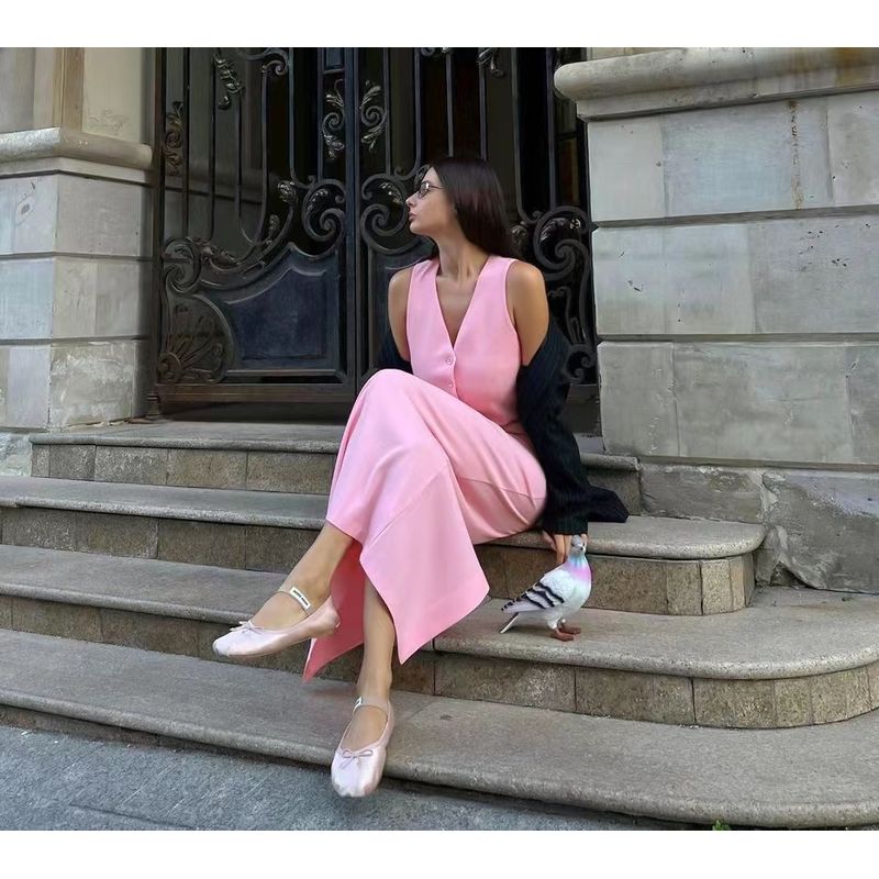 French New Sexy Vest Top Split Skirt Suit V-Neck Vest Half Skirt Set