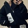Damen Street Brown Graffiti Print Reißverschluss Vintage Tops Hoodie Sweatshirts Hoodies Kawaii Bluse Grunge Y2k Mäntel Herbstjacken