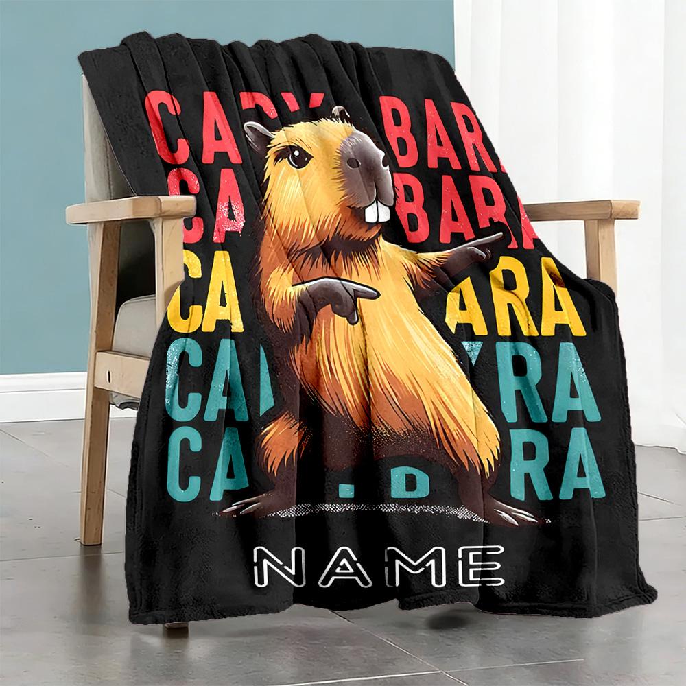 Capibara Customize Text Blanket Cozy Personalized Blanket Warmthful Decor Suitable for Bed Chair Office Couch All-Season Use