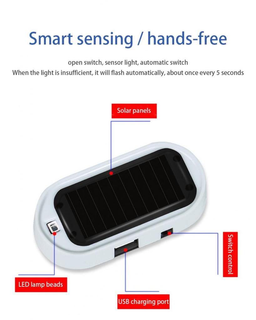 Universal Solar Power Flash Warning LED Light Strobe Signal Security Alarm Lamp Simulation Fake Anti-theft Caution