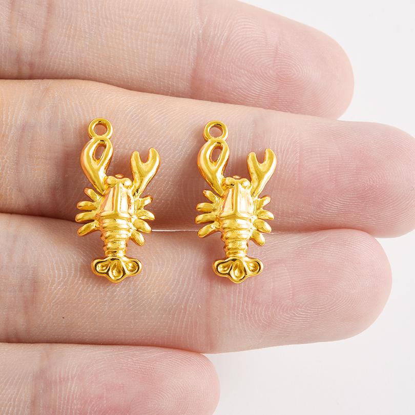 6pcs Real Gold Plated Marine Organism Shell Lobster Coral Stainless Steel Charms For Jewelry Making Supplies DIY Animal Pendant