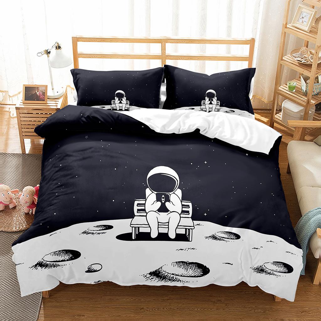 Astronaut Skateboard Duvet Cover Set King Queen Full Size For Kids Boys Girls Bedding Set Cartoon Style Polyester Quilt Cover