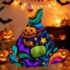 Vestido Vintage Punk de Hombros Descubiertos con Estampado de Halloween para Mujer Sin Mangas con Tirantes Finos de Espagueti Vestido de Línea A con Estampado de Calabaza Fantasma Murciélago de Halloween