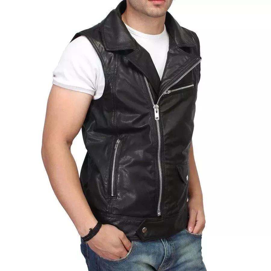 New Men's Black Vest Coat Real Handmade Genuine Lambskin Leather Stylish Classic