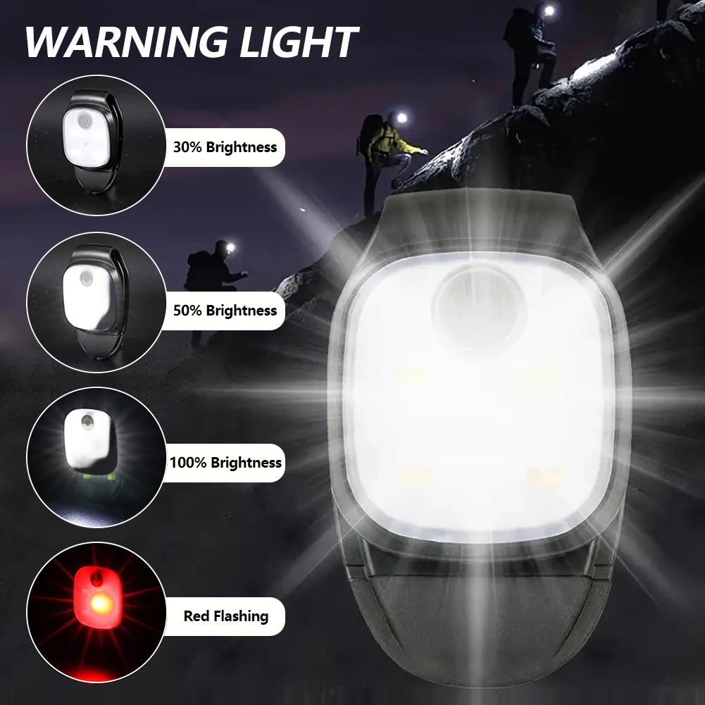 1Pc LED Clip Flashligh 4 Lighting Modes USB Rechargeable LED Clip Lamp Safety Warning Running Lights for Night Walking Fishing