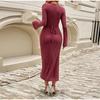 Knitted Women Dress Long Sleeve V Neck Elegant Autumn Robe Fashion Casual Dresses